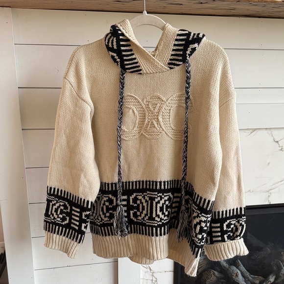 Celine Beige and Black Patterned Knit Hoodie - Picture 1 of 1